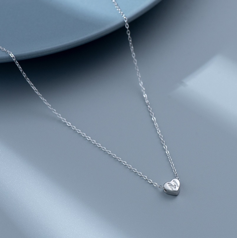 925 Sterling Silver Heart Letter Necklace